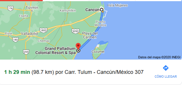 How far is the Grand Palladium Colonial Resort & Spa from the Cancun airport