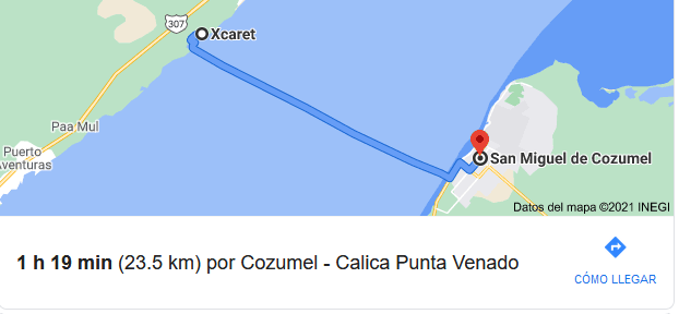 How far is Xcaret from Cozumel