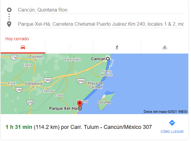 How far is Xel ha from Cancun