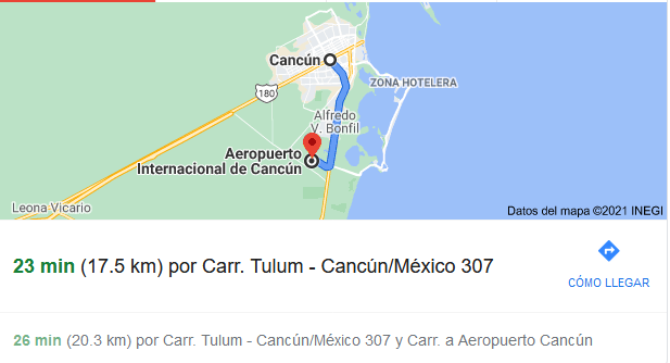 how far is Moon Palace from cancun airport